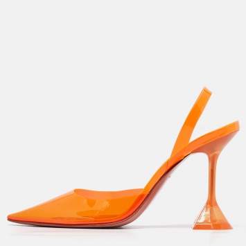 Pre Owned Amina Muaddi Orange PVC Holli Glass Pumps Size 36.5