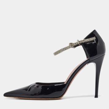 Pre Owned Amina Muaddi Black Patent Leather Ursina Pumps Size 41