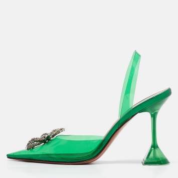 Pre Owned Amina Muaddi Green PVC Begum Slingback Pumps Size 38