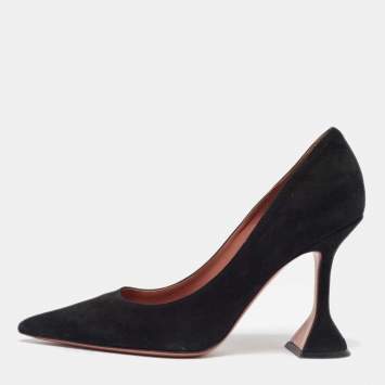 Pre Owned Amina Muaddi Black Suede Ami Pointed Toe Pumps Size 36.5