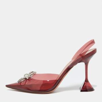 Pre Owned Amina Muaddi Red PVC Rosie Crystal Embellished Slingback Sandals Size 41