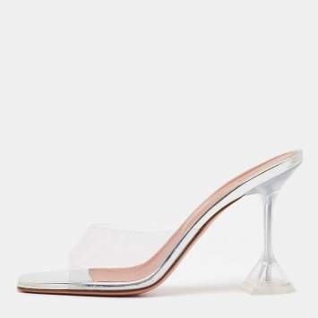 Pre Owned Amina Muaddi Transparent PVC Lupita Slide Sandals Size 39