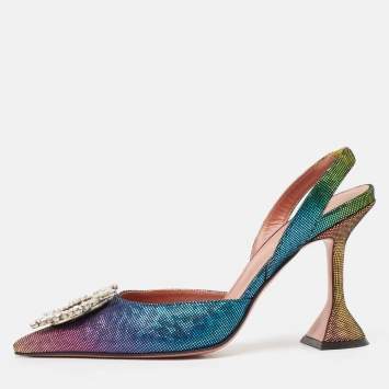 Pre Owned Amina Muaddi Multicolor Suede Begum Slingback Sandals Size 38