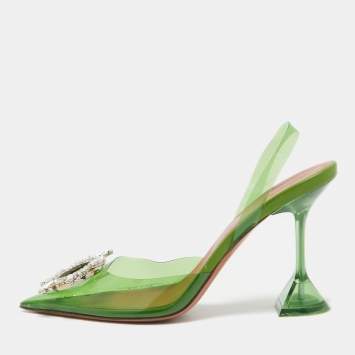 Pre Owned Amina Muaddi Green PVC Begum Slingback Sandals Size 38.5
