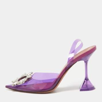 Pre Owned Amina Muaddi Purple PVC Begum Slingback Sandals Size 38