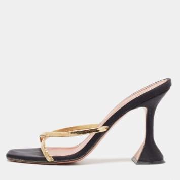 Pre Owned Amina Muaddi Gold Metal Henson Slide Sandals Size 37