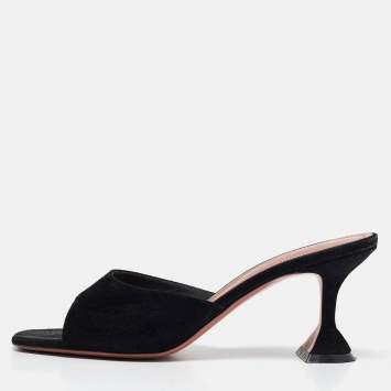 Pre Owned Amina Muaddi Black Suede lupita Slide Sandals Size 41