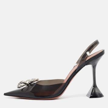 Pre Owned Amina Muaddi Black PVC Rosie Slingback Pumps Size 40