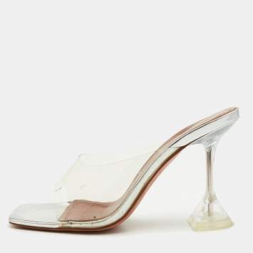 Pre Owned Amina Muaddi Transparent PVC Lupita Slide Sandals Size 38