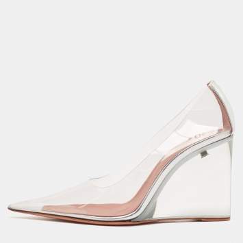 Pre Owned Amina Muaddi Transparent PVC Ane Wedge Pumps Size 37
