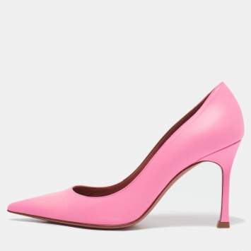Pre Owned Amina Muaddi Pink Leather Sharon Pumps Size 37