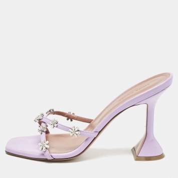 Pre Owned Amina Muaddi Lavender Leather Lily Slide Sandals Size 38