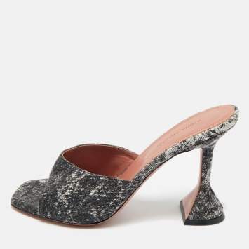 Pre Owned Amina Muaddi Two Tone Denim lupita Slide Sandals Size 37.5