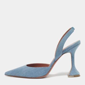 Pre Owned Amina Muaddi Light Blue Holli Slingback Sandals Size 40