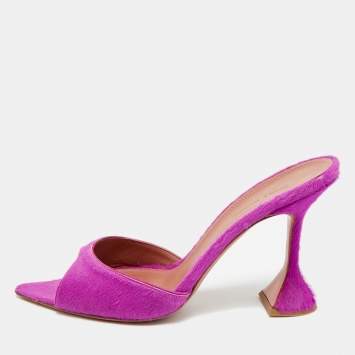 Pre Owned Amina Muaddi Caroline Size 41 Purple Calf Hair Slide Sandals