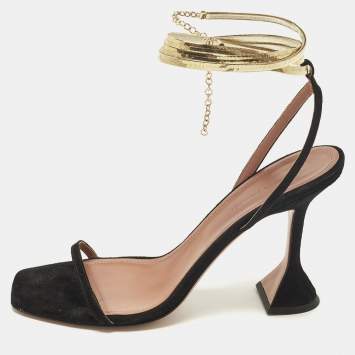 Pre Owned Amina Muaddi Gilda Size 40 Black Suede Ankle Strap Sandals