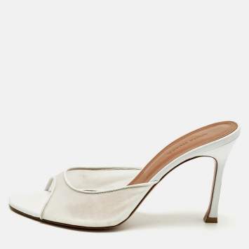Pre Owned Amina Muaddi Elodie Size 39 White Leather and Mesh Slide Sandals