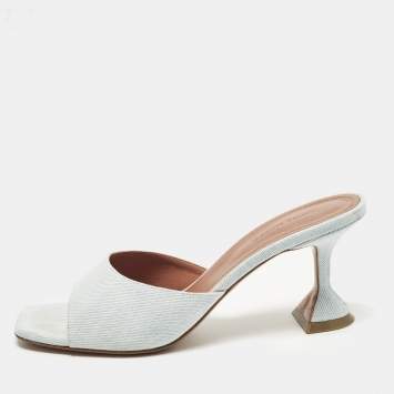 Pre Owned Amina Muaddi Lupita Size 39.5 Blue Denim Slide Sandals