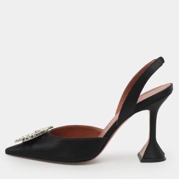 مملوكة مسبقًا Amina Muaddi Begum Size 41 Black Satin Pumps
