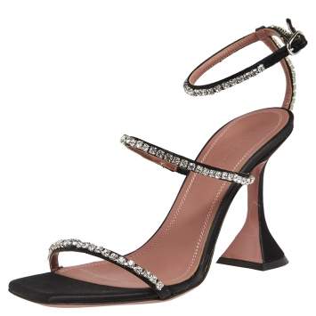 مملوكة مسبقًا Amina Muaddi Black Satin Gilda Sandals Size 38