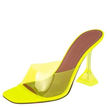 مملوكة مسبقًا Amina Muaddi Neon Green PVC and Leather Lupita Sandals Size 40
