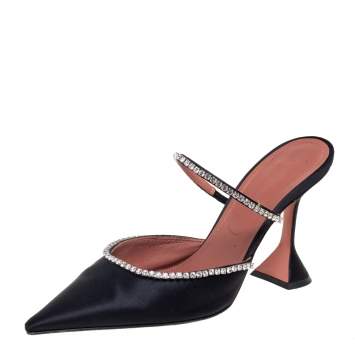 مملوكة مسبقًا Amina Muaddi Black Satin Gilda Mules Size 41