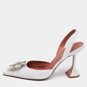 Pre Owned Amina Muaddi White Leather Begum Slingback Pumps Size 39