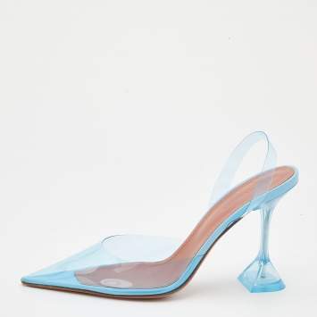 Pre Owned Amina Muaddi Light Blue PVC Holli Glass Slingback Sandals Size 40
