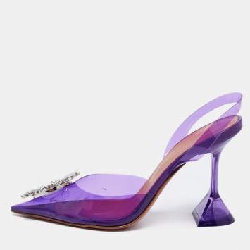 Pre Owned Amina Muaddi Purple PVC Begum Slingback Sandals Size 36