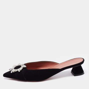 Pre Owned Amina Muaddi Black Suede  Begum Mules Size 39  