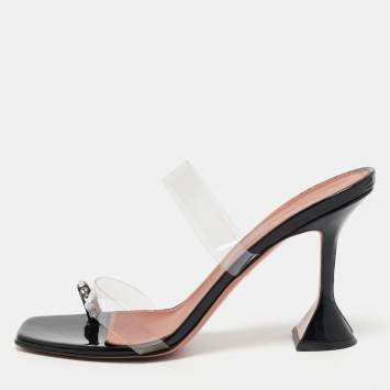 Pre Owned Amina Muaddi Black/Transparent PVC and Patent Sami Sandals Size 42