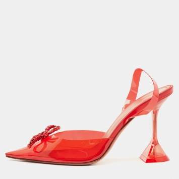 Pre Owned Amina Muaddi Red PVC Rosie Slingback Pumps Size 38.5