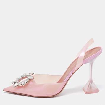 Pre Owned Amina Muaddi Pink PVC  Begum Slingback Pumps Size 40