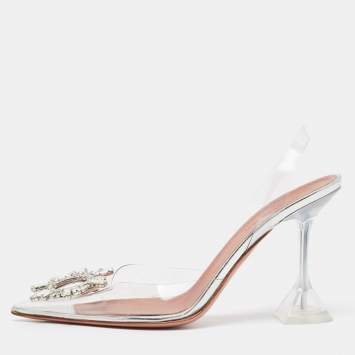 Pre Owned Amina Muaddi Transparent PVC Begum Slingback Pumps Size 37.5