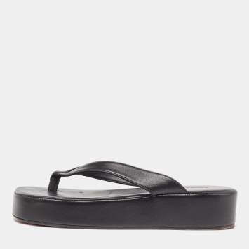Pre Owned Amina Muaddi Black Leather Johana Platform Sandals Size 36.5