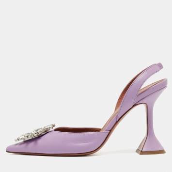 Pre Owned Amina Muaddi Purple Leather Begum  Slingback Pumps Size 37
