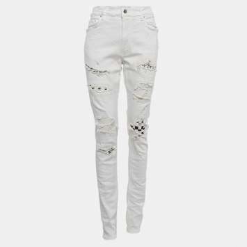 Pre Owned Amiri White Distressed Denim Skinny Jeans L Waist 31"