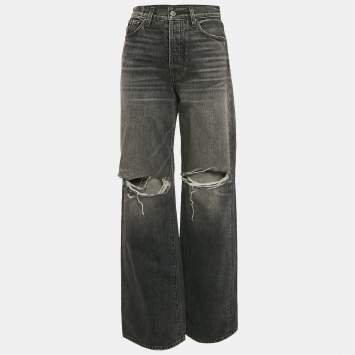 Amiri Grey Ripped Denim Wide-Leg  Jeans S Waist 26"