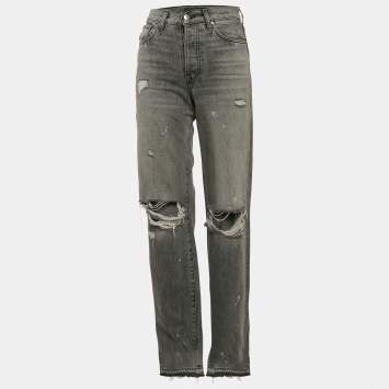 Amiri Blue Distressed Denim Crystal Embellished Inset Detail