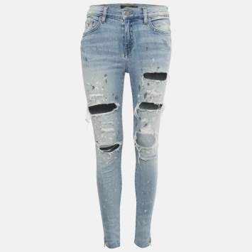 مملوكة مسبقًا بنطلون جينز ضيق أميـري دينم أزرق مرشوش بالطلاء وممزق مقاس متوسط (ميديام) خصر 29 بوصة