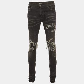 مملوكة مسبقًا بنطلون جينز اميري دينم أسود نمط ممزق تفاصيل سحاب مقاس متوسط - ميديوم
