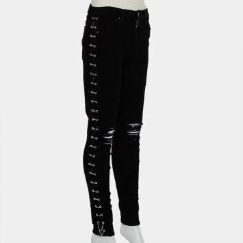 デニム・ジーパン AMIRI Women Denim Pants 24AAWDNFR1005DENIM BLACK Black Distressed Embroidered Logo Jeans Aged Black | The Webster