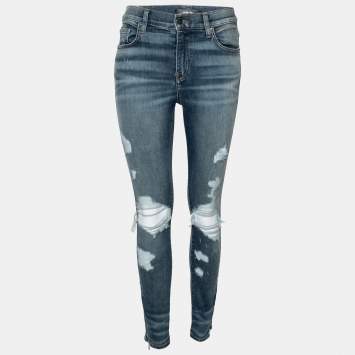 Pre Owned Amiri Blue Denim Distressed Ankle Zip Detailed Jeans M