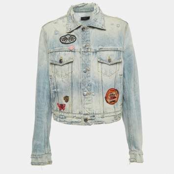 Pre Owned Amiri Blue Washed Distressed Patch Detail Buttoned Jacket XS