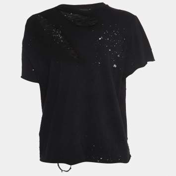 Pre Owned Amiri Black Distressed Ripped Cotton Short Sleeve T-Shirt M