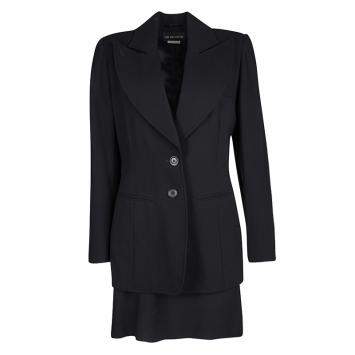 Pre Owned Ann Demeulemeester Black Textured Wool Blazer and Skirt Set M