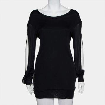 Ann Demeulemeester Black Modal Cutout Sleeve Detail T-Shirt M