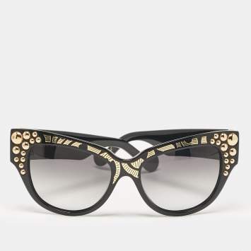 Pre Owned Anna-Karin Karlsson Black Gradient Mademoiselle dOr Studded Cat Eye Sunglasses