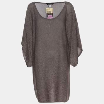 Anna Scholz Metallic Grey Lurex Knit Square Neck Tops XL