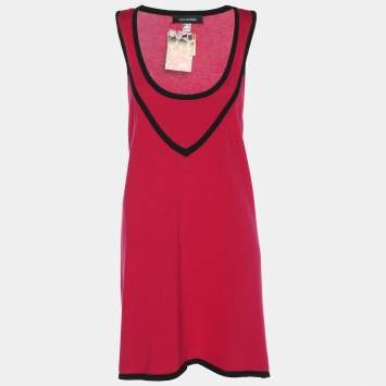 Pre Owned Anna Scholz Pink/Black Jersey Piped Vest Top XXL